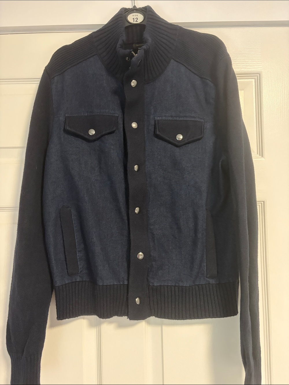 Men's Navy Knit-Denim Bomber Jacket